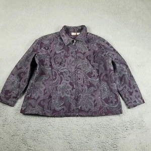 Erika 2X Women Bomber Jacket Purple Rococo Baroque Floral Jaquard Zip Pockets - Picture 1 of 8