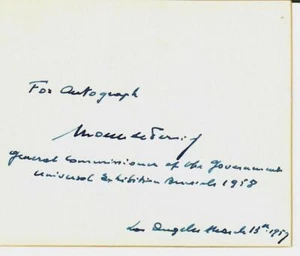 “The Marshall Plan In Belgium” Georges Moens of Fernig Hand Signed 3X5 Card COA - Picture 1 of 3