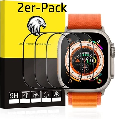 MOBILE GURU 2x 3D Schutzglas für Apple Watch Ultra 49 mm Displayschutz Display Full Screen
