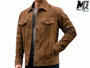 Herren Slim Fit Biker Braun Vintage Cafe Racer Echt Wildleder Leder Jacke - Bild 1 von 7