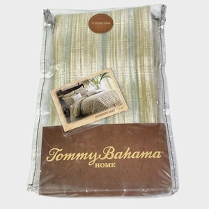 Tommy Bahama Standard Pillow Sham Green Blue Surfside Ikat Stripe Cotton Cover - Picture 1 of 10