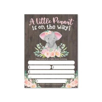 25 Girl Elephant Baby Shower Invitations Sprinkle Invite For Girl Coed Pink R... - Image 1 of 4