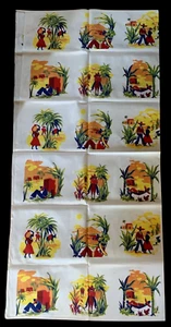 Vtg Southwest 1950s Cotton TABLECLOTH Mexican Motif Sombrero Donkey Retro 50x53" - Picture 1 of 15