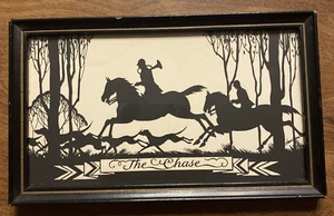 Vintage 1929 The Chase Men on Horseback Dogs Silhouette Framed Buckbee Brehm Co - Picture 1 of 21