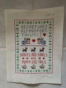 Handpainted needlepoint children's alphabet sampler angels-dogs - Picture 1 of 5