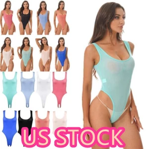 Women's Sexy Mesh One Piece Bodysuit See-through High Cut Lingeries Swimwear - Picture 1 of 54