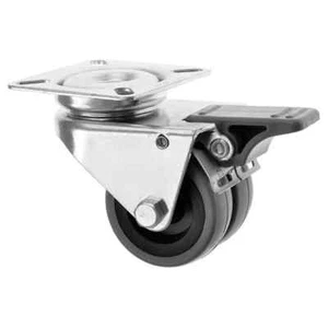 Premium 75mm Twin Wheel Grey Rubber Castor with Directional Brake 90kg Load UK - Picture 1 of 1