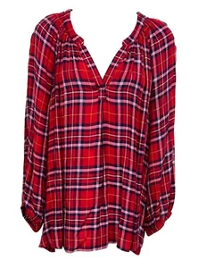 CROWN & IVY Size XXL Lightweight Red Plaid Rayon Flannel Top Women’s Blouse - Picture 1 of 7