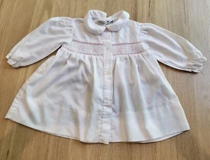 ROYAL CHILD Girl's Long Sleeve Smocked Dress White Pink Bows 9 Months EUC - Picture 1 of 4