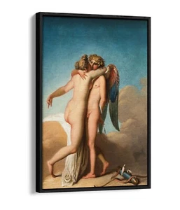 CUPID UND PSYCHE UMARMEN SICH - GERAHMTER LEINWANDBILD-WANDKUNSTDRUCK MIT SCHWEBEEFFEKT - Bild 1 von 12