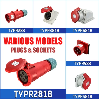 GOOBETTER 16A/32A 4 Pin Red Industrial Plugs & Sockets 3 Phase 3P+E IP44 Male/Female
