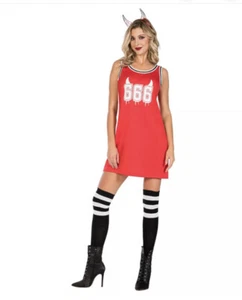 Adults '666 Devil' Basketball Mini Jersey Dress: Stylish Halloween Elegance - Picture 1 of 3