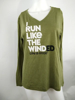 Life is Good Women Cool Long Sleeve Vee Wellness Fatigue Green Medium 57866 - Image 1 of 4