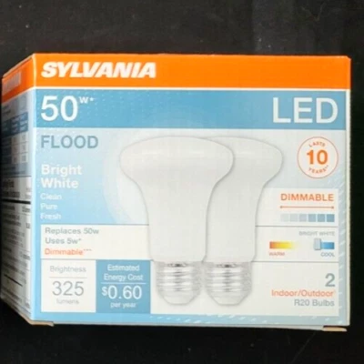 SYLVANIA R20 LED 50W Equivalent Bright White Flood Bulb 2 Pack - Image 1 of 2