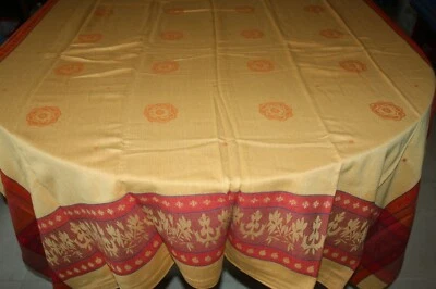 Nappe N°157 en coton jaune rouge orange  240 x 160 cm   - Photo 1/4