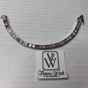 VICTORIA WIECK Sterling Silver Pink & White Crystal Tennis Bracelet - Picture 1 of 8