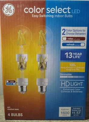GE A21 Bulbs Color Select LED Light Bulbs, 100 Watt, Medium Base, 4pk NEW - Image 1 of 4