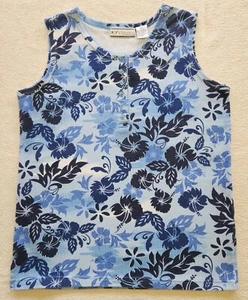 KT Classics ~ Camiseta sin mangas para mujer ~ Talla pequeña ~ Azul ~ Floral - Imagen 1 de 9