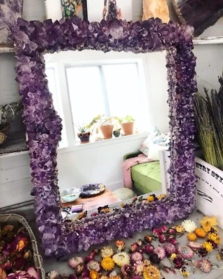 Luxury Amethyst Crystal Glass | Amethyst Crystal Mirror | Healing Crystal Mirror - Image 1 of 4