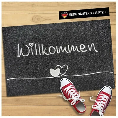 Premium Fußmatte Inkl. genähtes Motiv "Willkommen" I Fussmatte Türmatte 40x60 cm - Bild 1 von 4
