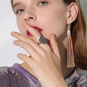 Women Earrings Jewelry Long Tassel Fringe Boho Hook Drop Dangle Fashion Jewelry - Picture 1 of 16
