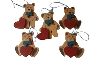 5 Vtg Wooden Bear Christmas Ornament Kurt S Adler 1988 Handcrafted Philippines - Picture 1 of 6
