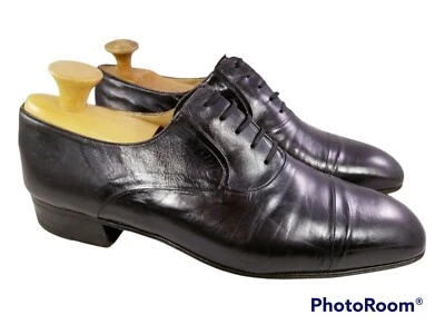 MORESCHI 男式鞋 LOAFERS OXFORDS CAPTOE 黑色皮革 10 1/2 码 — 第 1/4 张图片