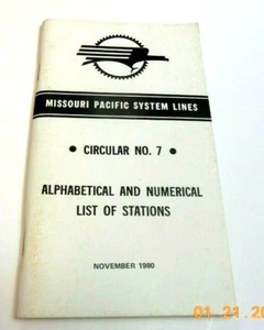 Missouri Pacific Systems Alphabetical Numerical List Of Stations November 1980 - Picture 1 of 3