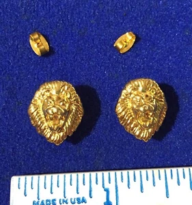 Pair Kennys Gold-Toned Roaring Lion Head Earrings - LEO Astrology 3D Marked KJL - Picture 1 of 5