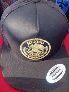 MEXICO Logo Federal Snapback Cap Mexican Mesh Trucker Hat OSFM Black NWT - Picture 1 of 3