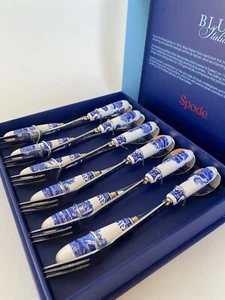 Italian Blue Spode Silver Spoon & Fork Set - Picture 1 of 6