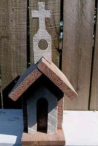 Hand Crafted Repurposed Barn Wood Church With Steeple Bird House - Picture 1 of 5