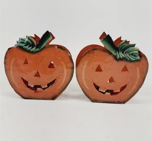 Candelabros de calabaza de metal pintados a mano de colección linterna Jack-O-Lantern de doble cara - Imagen 1 de 10