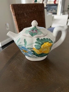 Fortebraccio Ceramiche Dipinto a Mano Italy Hand Painted FLoral Tea Pot with Lid - Picture 1 of 8
