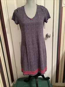 Nautica Cotton Blend Navy Geometric Sleep Shirt Gown Medium V-Neck Long Sleeve - Picture 1 of 7