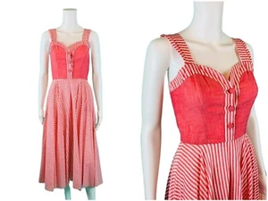 Vintage 50s Striped Dress Womens XS Coral Sweetheart Sundress Gay Gibson Juniors - Picture 1 of 10