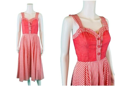Vintage 50s Striped Dress Womens XS Coral Sweetheart Sundress Gay Gibson Juniors - Image 1 of 4