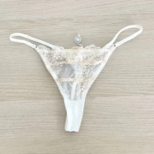 Pleasure State Thong String Size L White Beige Stretch Lace Sheer High Leg New - Picture 1 of 7