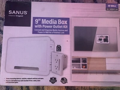 Sanus - TV Media In-Wall Box W/ Power Supply Kit - 9" - White + Power Outlet Kit - Image 1 of 2