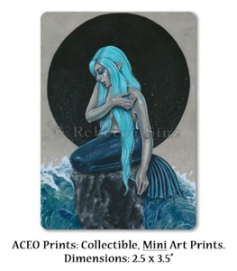 Mermaid Art ACEO PRINT Gothic Fantasy Sea Ocean Waves Turquoise Hair Teal - Picture 1 of 3