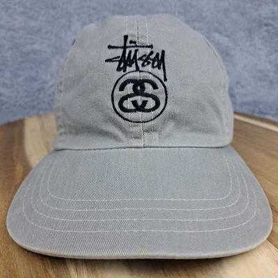 Gorra Stussy de colección con correa trasera gris logotipo deletreado patín ropa de calle hecha en EE. UU. Foto 1 de 4