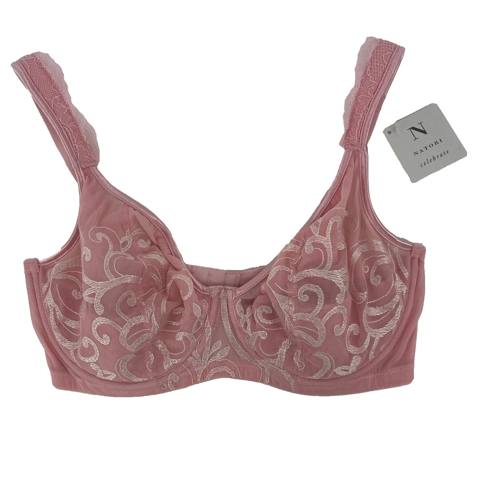 Natori 34DD Pink Lace Bra 1336104 Underwire Sheer Mesh Sexy Romantic NWT - Image 1 of 4