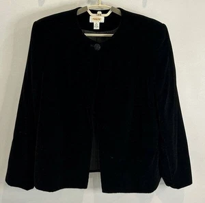 Talbots Petites Collarless Blazer Jacket Black Velvet Button Pattern Size 14 Pet - Picture 1 of 12