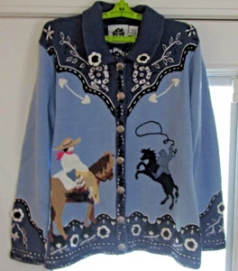 Storybook Strick Pferde Pullover Damen Gr. L Blau Western Reitsport Neu mit Etikett Strickjacke - Bild 1 von 9