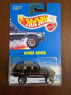 1991 Hot Wheels Blue/White Card #221 RANGE ROVER Black w/Chrome SB Spoke Variant - Image 1 of 2