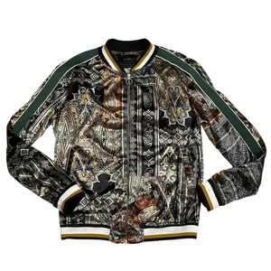 Zara Men's Size L Paisley Print Velvet Bomber Jacket Zip Front Pockets Lined EUC - Picture 1 of 7