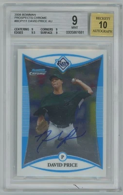 David Price 2008 Bowman Chrome Auto BGS 9 #BCP111 Tampa Bay Rays - Image 1 of 2