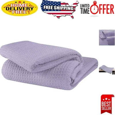 Luxurious 100% Cotton King Size Waffle Blanket in Elegant Purple - All Season - Image 1 of 4