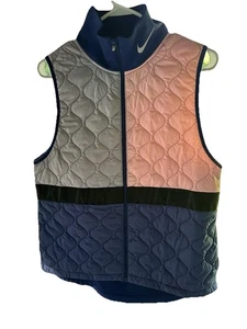 Nike AeroLayer Blue Pink Colorblock Insulated Full-Zip Running Vest Womens M  - Picture 1 of 14