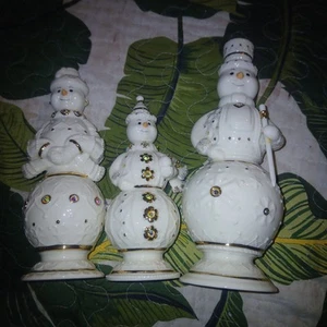 Lenox Jeweled Snow Family set 3 pezzi vintage raro 2005 bianco e oro fatto a mano - Foto 1 di 8